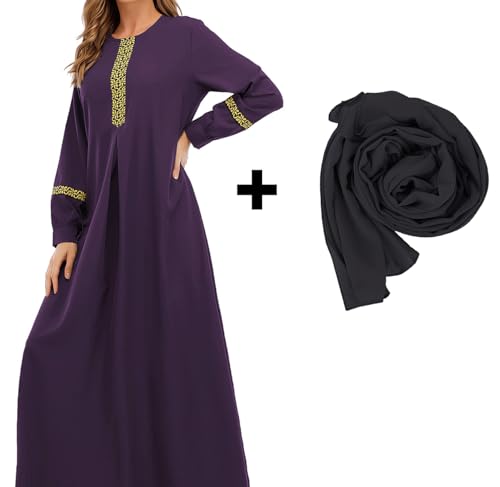 WSPLYSPJY Womens Muslim Abaya Dress Zipper Islamic Robe Pockets Maxi Prayer Clothes with Hijabs - color: Deep Purple, size: X-Large
