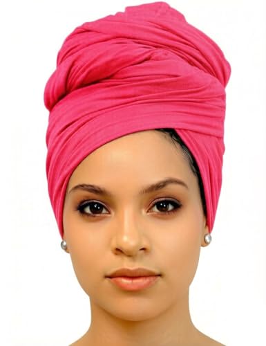 Harewom Head Wraps for Black Women Stretch Head Scarf Long African Hair Wraps Turban Headwraps Jersey Headbands - color: 1pcs -Deep Pink
