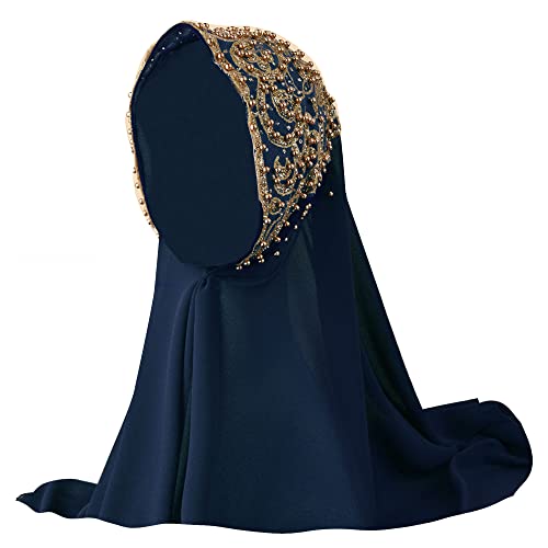 Women Fashion Chiffon Muslim Head Scarf Arabic Hijab Long Scarf Wrap - color: Beading Dark Blue