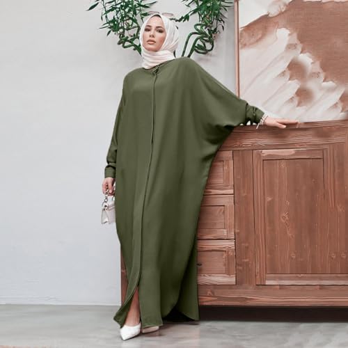 FYMNSI Abayas for Women Muslim Dress Modest Maxi Robe Abaya Kaftan Dresses Eid Prayer Clothes Arabian Islamic Dubai Outfit - color: Olive Green