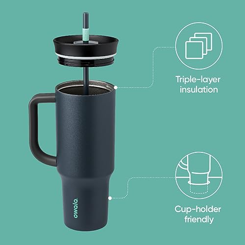 Owala Stainless Steel Triple Layer Insulated Travel Tumbler with Spill Resistant Lid, Straw, and Carry Handle, BPA Free, 40 oz, Gray (Foggy Tide) - color: Foggy Tide, size: 40 Ounces (Pack of 1)