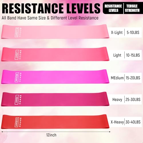 Deekin 20 Pcs Resistance Bands for Women Men 10-115 Lbs 5 Different Resistance Levels Loop Exercise Bands for Leg Working Gym - color: Red
