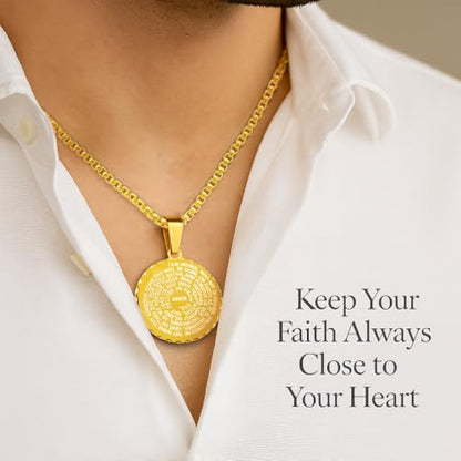 Steeltime Stainless Steel Lords Prayer Necklace with Simulated Diamonds - color: Gold, style: Round Pendant
