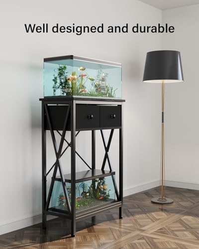 5-10 Gal Fish Tank Stand for Office Home, Metal Aquarium Stand with Drawer | Heavy Metal, Adjustable Feet, Fish Tank Table for Reptile Turtle Breeder Terrarium, Easy Assemble and Clean, 220lbs Capacity