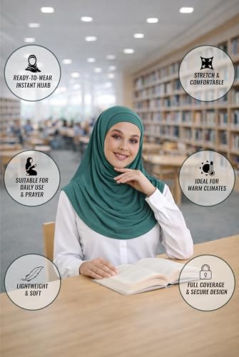 ihvan online, Hijab Scarves for Women, Ready to Wear, Lightweight and Comfortable Headscarf, Instant Turban, Jersey, Presewn - color: Aqua Green