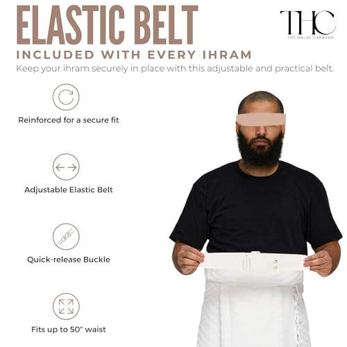 Men's Ihram for Hajj & Umrah - Sweat Absorbent, Comfortable, Fully Opaque, 2-Piece Ihram Set, Ehram Ahram 43 x 83 Inches, Ideal for Muslim Men, White