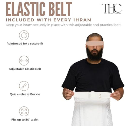 Men's Ihram for Hajj & Umrah - Sweat Absorbent, Comfortable, Fully Opaque, 2-Piece Ihram Set, Ehram Ahram 43 x 83 Inches, Ideal for Muslim Men, White