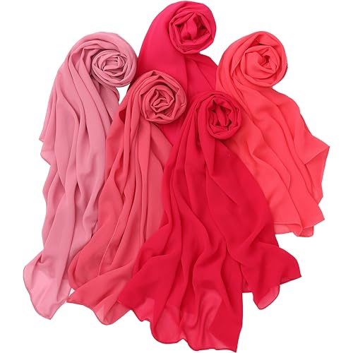 NOOR Chiffon Hijab Set for Women - Pack of 5 Lightweight Non-Slip Scarves, Premium Breathable Fabric, Gift-Ready Packaging - color: Mix Colors 14