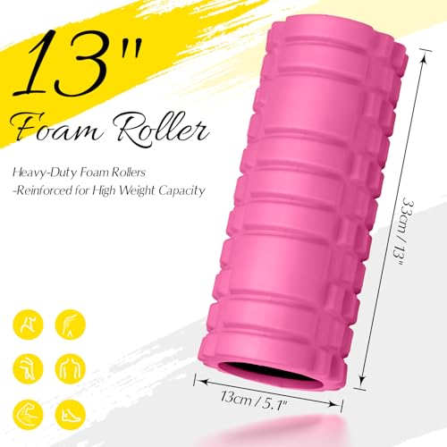 Foam Roller - 13'' Multi-Density Massage Roller for Deep Tissue & Muscle Recovery - Relieves Tight, Sore Muscles & Kinks, Improves Mobility & Circulation - Targets Key Body Parts (Pink) - color: Pink