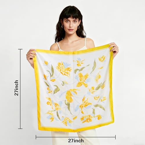 27" Head Scarf Like Satin Silk for Women,Hair Scarves Bandana,Headband Silk Feeling for Hair Wrap - color: Yellow White+dark Blue White