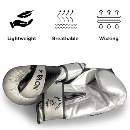 Boxing Gloves - Premium PU Leather, Heavyweight - Ideal for Boxing, Kickboxing, Muay Thai & Fitness Training - color: Silver, size: 12 oz.