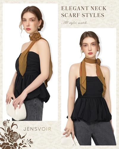Chiffon Scarf for Women, Removable Flower Neck Scarf Light Soft Fashion Rose Scarves Versatile Headband or Hair Band - color: Brown