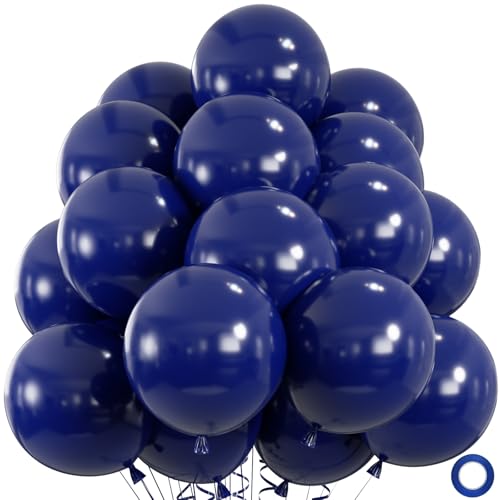50pcs Navy Blue Balloons,12inch Helium Quality Nile Blue Balloons for Graduation Wedding Baby Shower Birthday Baseball Party Decorations (With Ribbon & Glues) - color: Navy Blue