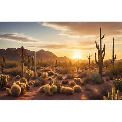 Sunset Desert Reptile Habitat Background Silhouette of Saguaro Cactus Arid Mountain Range Terrarium Background Cacti Sand with Dunes Aquarium Background Desert Mountain Fish Tank Background 30x12in - color: Cactus Orange, size: 30(W)x12(H)in