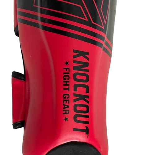 Muay Thai Shin Guards MMA Martial Arts -Padded, Adjustable Leg Guards with Instep Protection for Training and Sparring Gear Kickboxing Equipment – Durable, Professional - color: Red/Black, size: Large-X-Large