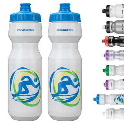 ROCKBROS Bike Water Bottle 20oz-25oz Squeeze Cycling Water Bottle BPA Free Leak Proof Sports Water Bottle with Dust Cover for Bicycle Running Gym Outdoor - color: 25oz White Blue, style: 2 Pack