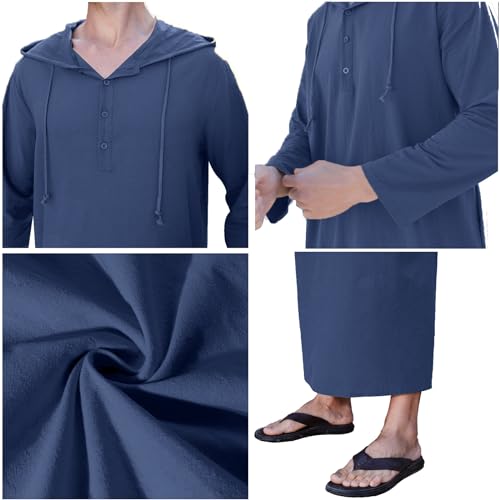 YAOHUOLE Long Sleeve Kaftan Thobe Button down Men Thobe with Pocket Big and Tall Kaftan Muslim Men Thobe - color: 02 Dark Blue, size: XX-Large