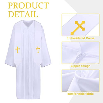 Jiuguva Clergy Robe for Adults Unisex, Priest Church Robe Set with Cross Stole, Minister Pulpit Baptism Choir Robe Attire - color: White