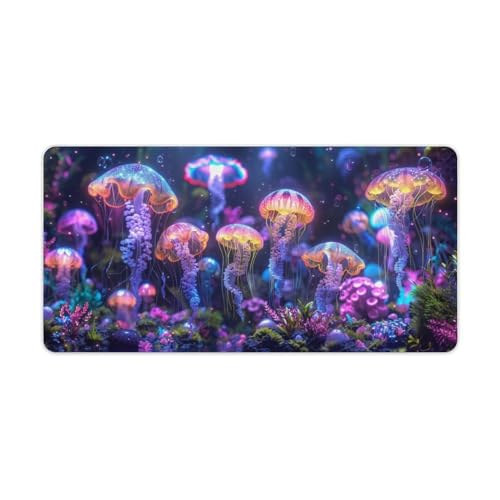 KeKee Colorful Sea Aquarium Neon Jellyfish Octopus Mushrooms Large Mouse Pad Gaming Mousepad Desk Pad for Keyboard and Mouse Mat Non-Slip Base 30x60cm, Style - size: 30x60cm