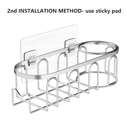 TESOT Sink Caddy Sponge Holder for Kitchen Sink 2 Suspension Options(Suction Cups and Adhesive Hook), SUS304 Stainless Steel, Silver
