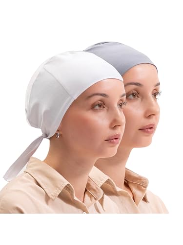 FabNest Women Hijab Undercap Islamic Muslim Under Scarf Hats Bonnet with Tie Back Non-Slip Breathable and Snug-Fit - color: White + Gray (2pcs)