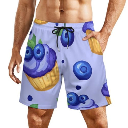 Blueberry Muffin Cupcakes Mens Swim Trunks with Compression Liner Quick Dry Pockets Swimsuits - size: Small