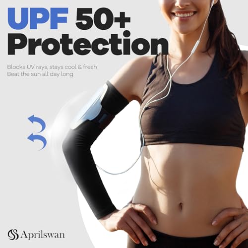 Arm Sleeves, UV Sun Protection Cooling Arm Covers for Men/Women | UPF 50+ UV protection; Sweat-wicking & cooling; Non-slip design; Lightweight & breathable - color: 2 Pairs - Black+white