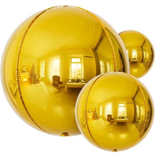 Gold Foil Balloons, 14 Pcs, 22/18/10 Inch 4D Round Mylar Balloons - style: Gold