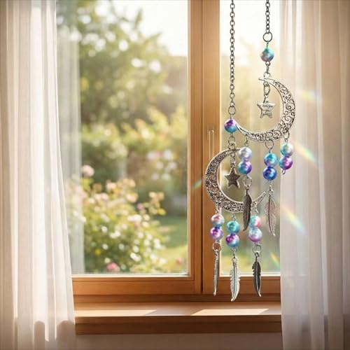 Car Charm,Beautiful Moon Car Rear-View Mirror Pendant，car Mirror Hanging Accessories - color: Silver