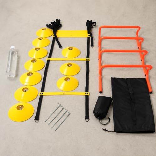 Agility Ladder Speed Training Kit, Soccer Training Equipment Set, PP Rung Agility Ladder Synthetic Disc Cones with Storage Bag - style: training set type a Training S