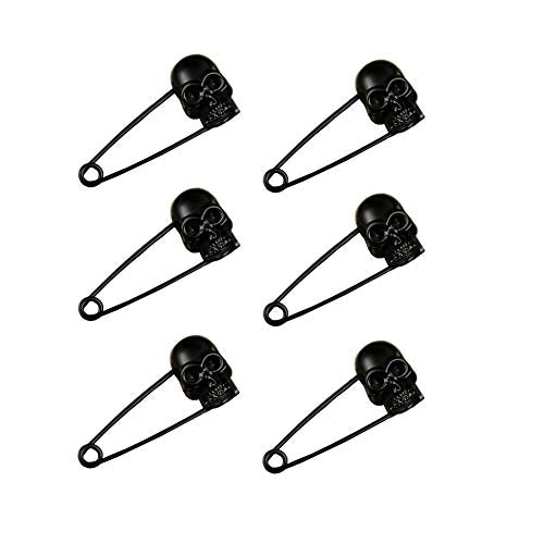 Heavy Duty 6 Pcs Black Kilt Pins with Skull Head - Safety Pins for Blankets, Sweaters & Skirts