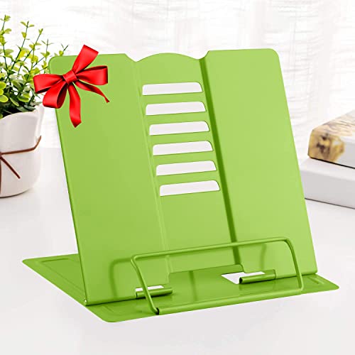MSDADA Book Stand Metal Reading Rest Book Holder Adjustable Cookbook Documents Holder Portable Sturdy Bookstands for Recipes Textbooks Tablet Music Books with Page Clips (Green) - color: Green