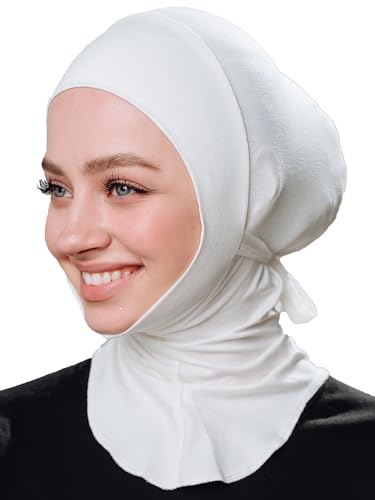 Hijab Undercap with Ties for Secure Fit – Muslim Underscarf for Women - color: White