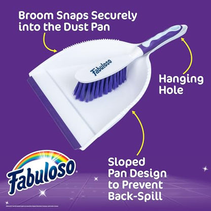 Fabuloso Brush and Dustpan Set, White and Purple | Snap-together storage, hanging hole for wall mount, quick sweeps for tile and hardwood floors - size: Brush & Dustpan