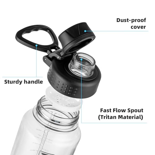 Fanhaw 32 oz Clear BPA-Free Tritan Water Bottle with Fast-Flow Spout Lid, BPA-Free & Leak-Proof Wide-Mouth Reusable Bottle for Gym, School & Office, Back to School Essentials (Clear&Black) - color: Clear&Black
