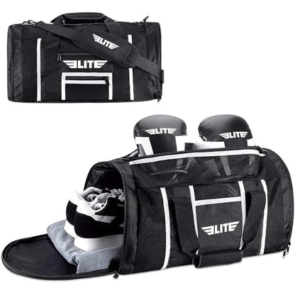 Elite Sports Boxing Gym Duffle Bag for MMA, BJJ, Jiu Jitsu gear,Duffel Athletic Gym Boxing Bag - color: Black