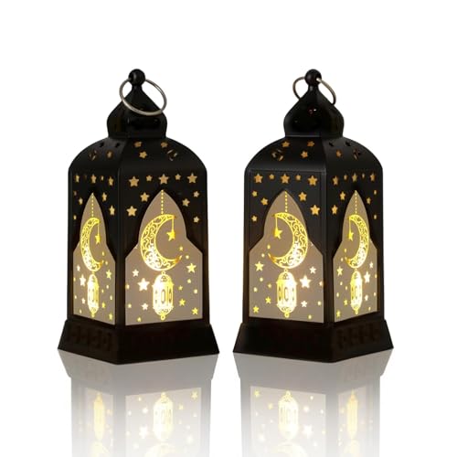ABTOLS Ramadan Decor Lantern Lights Mini Black Eid Mubarak Candle Lantern for Indoor Outdoor Table Decorations Castle Moon Ramadan Islamic Muslim Hanging Lanterns for Home Tabletop Decor - color: Black
