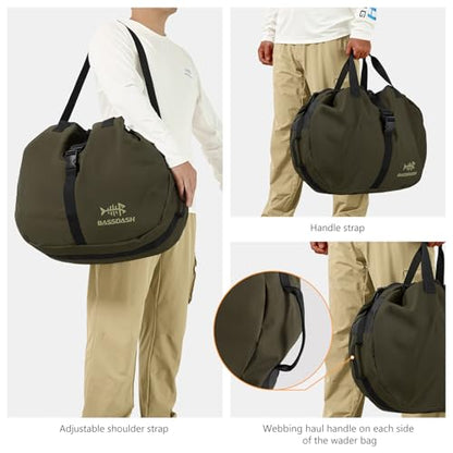 BASSDASH Wader Bag Foldable with Changing Mat Shoulder Strap Handles Mesh Boot Storage for Fishing Travel Hunting Hiking 27.9”L x 5.9”W x 17.7”H FP08