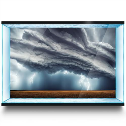 Aquarium Background Stickers - Thunderstorm Lightning - Self-Adhesive Fish Tank Reptile Terrarium Decor Poster (75 x 50 cm / (29.5 x 19.6 inches)) - size: 75 x 50 cm / (29.5 x 19.6 inches)
