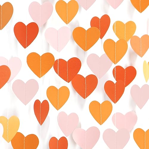 Pink Orange Fall Engagement Party-Decorations Heart-Garland - 52ft Fall Autumn Thanksgiving Harvest Hanging Streamers Banner,Birthday Baby Bridal Shower Wedding Bachelorette Groovy Decor Panduola - color: Pink Orange