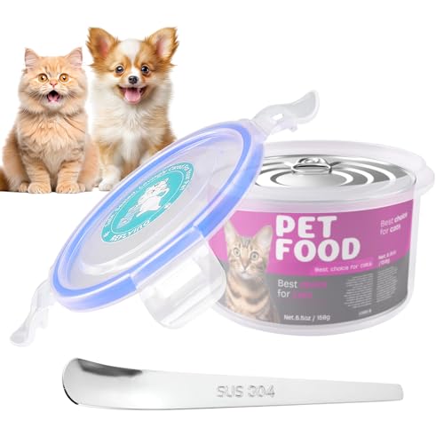 REFLYING Canned Cat Food Storage Lids Reusable Airtight Can Cover | Reusable airtight cat food can lids,Keeps wet food fresh,eliminates odor,Includes SUS 304 spoon and can opener - color: 1 Jar（S）+1 Spoon