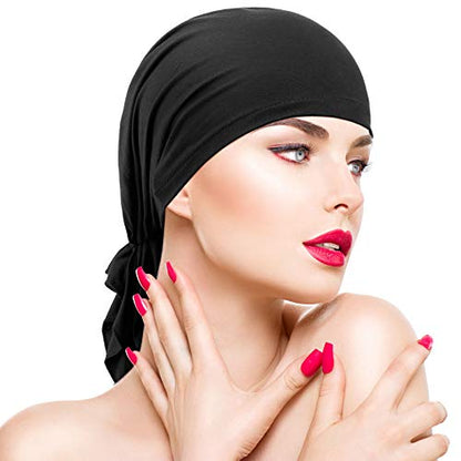 4 Pieces Slip-On Pre-Tied Head Scarves Women Headwear Turban Beanie Caps Head Wrap Headscarf for Women - color: Navy Blue, Wine Red, Grey, Black