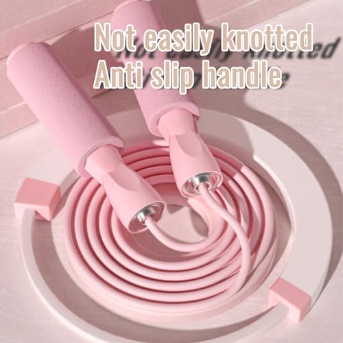 9.8 feet Adjustable Tangle-Free jumping rope exercise fitness home adult professional fat burning for fitness and weight loss - color: pink