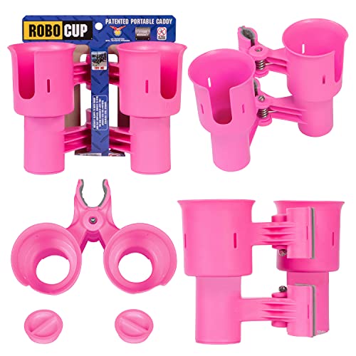 (Hot Pink), Patented Clamp On Boat Cup Holder |Multifunction Dual Drink Caddy for Fishing Poles, Tools, Net, Gaff |Portable Storage for Boating, Beach, Umbrellas, Golf Carts, Strollers - color: Hot Pink, size: Standard Spring