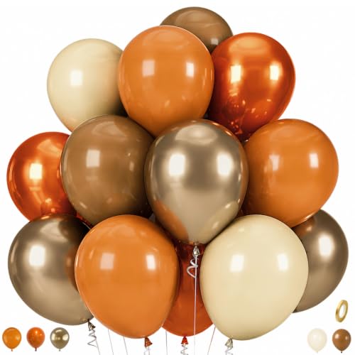 Fall Burnt Orang Balloons, Thanksgiving Terracotta Gold Balloon Decorations - color: Burnt Orange Copper