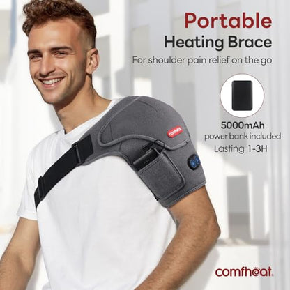 Cordless Shoulder Heating Pad with Massager, Heated Shoulder Brace | Rotator Cuff Frozen Shoulder Pain Relief Heat Wrap, 5000mAh Battery Powered 1-3H Hot Compress for Men & Women
