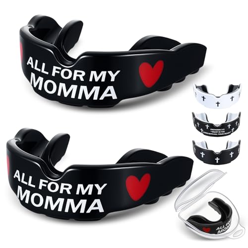 Yaomiao 2 Pcs Mouth Guards Christian Teeth Guards Sport Game Guard & Case Religious MouthGuard Soccer Football Basketball Baseball Wrestling Lacrosse Rugby Boxing Taekwondo - size: Youth, style: Black & Mom