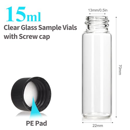 BIGLEE 100PCS 15ML Clear Small Glass Vials with Screw Caps - color: Clear, size: 15ML-100PCS