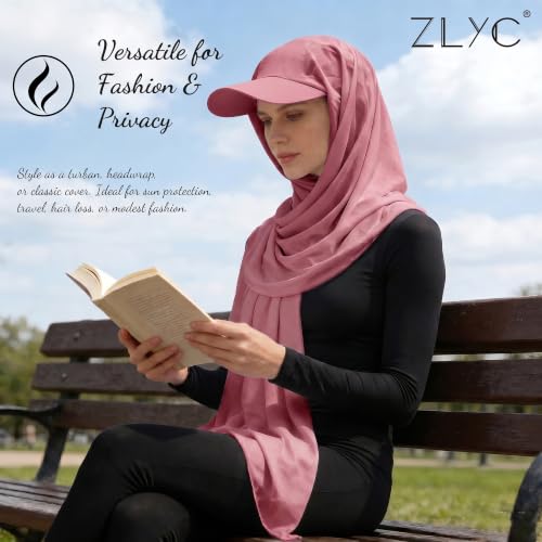 ZLYC Women Muslim Hijab Scarf with Visor Built-in Undercap Sun Protection Headwrap - color: Solid Pink