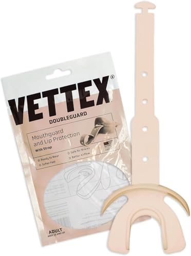 Vettex DoubleGuard Mouth Guard with Lip Protection, Flesh | Football, Lacrosse, MMA, Boxing, Adjustable Helmet Strap, Braces Friendly, 2 Breathing Channels, NCAA & NFHS Certified - color: Flesh
